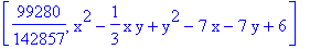 [99280/142857, x^2-1/3*x*y+y^2-7*x-7*y+6]